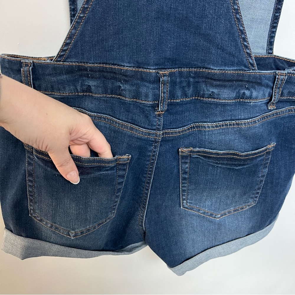 Y2K Vintage Overalls Short Dark Wash Distressed Denim Wax Jeans Large - Picture 5 of 10